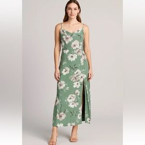 Abercrombie & Fitch Maxi Dress Green Floral Large NWT Spaghetti Strap Slit